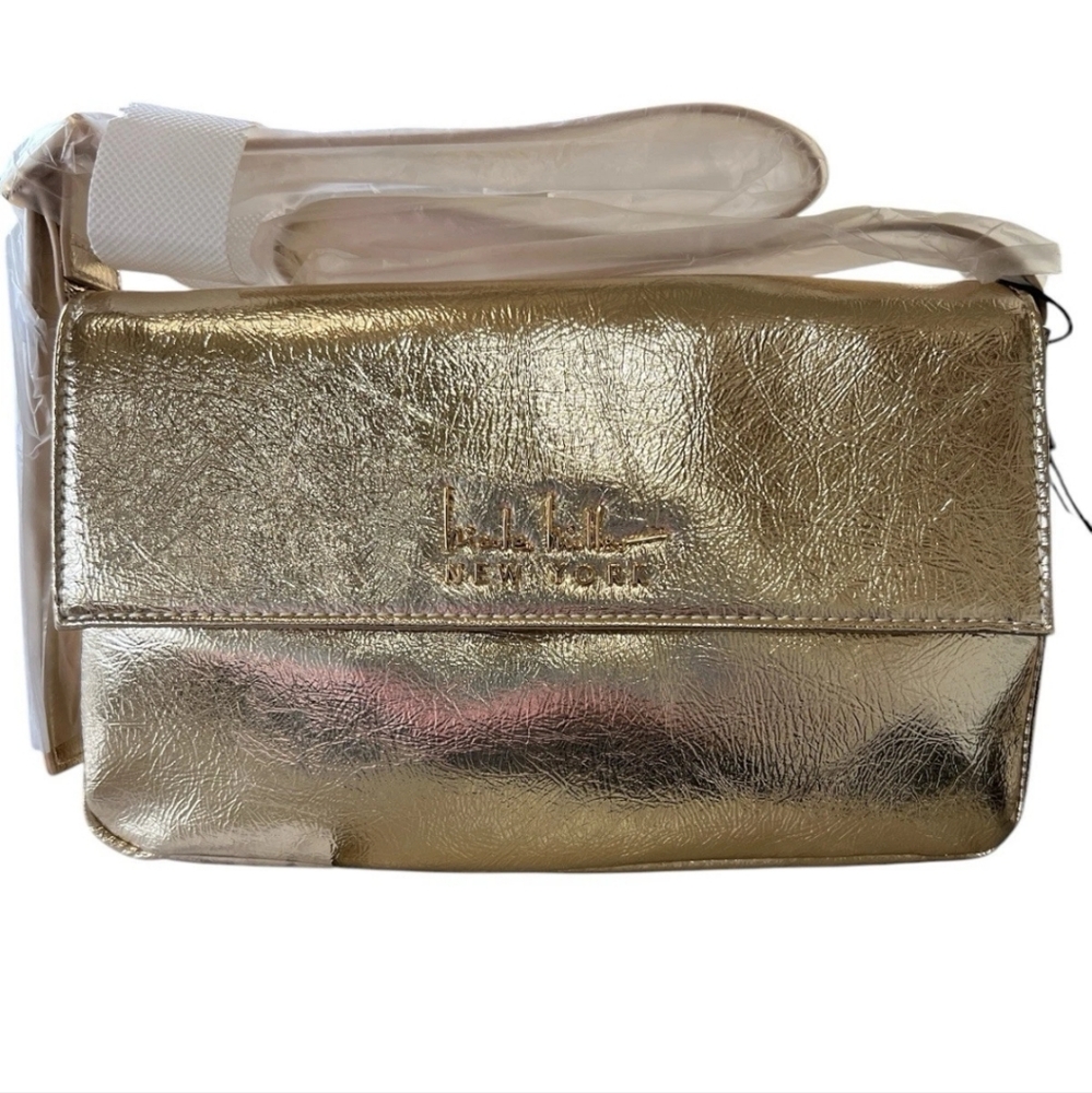 NICOLE MILLER WOMEN'S GOLD VEGAN LEATHER SHOULDER BAG NWT